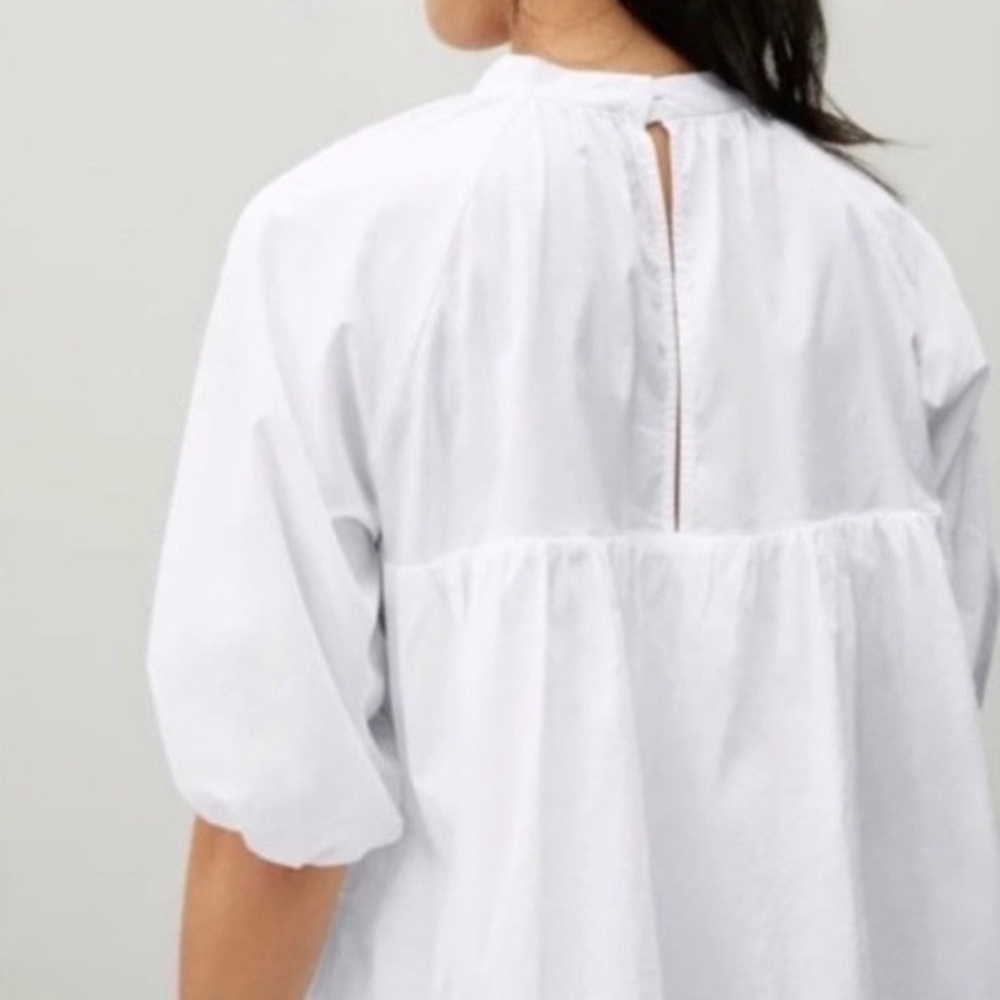 Everlane Shirred Mini Dress Women Large White Poplin Resort Minimalist Classic - Picture 4 of 10